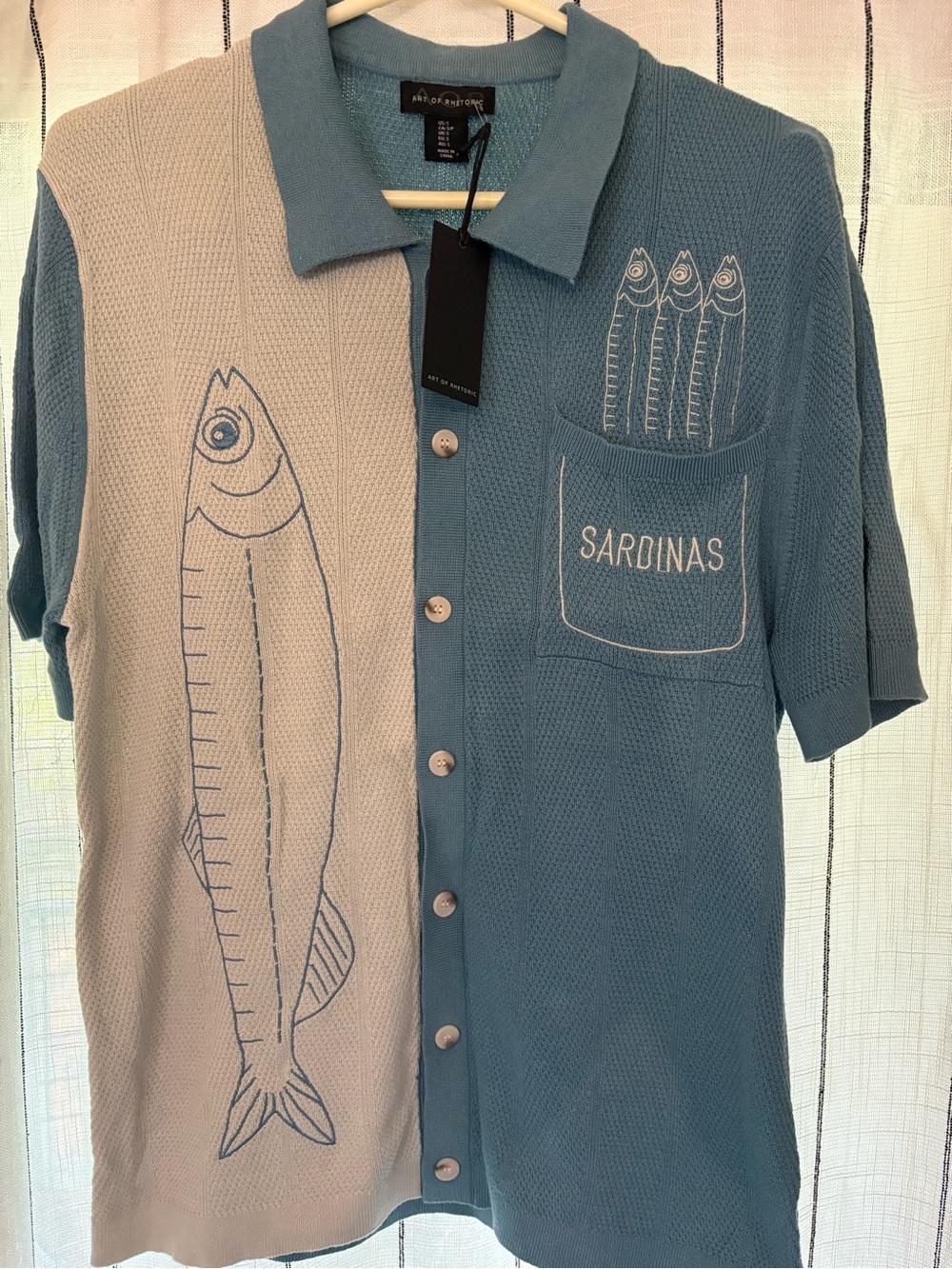Art of Rhetoric Two-Tone Sardinas Short Sleeve Button-Down Shirt - Blue & Cream